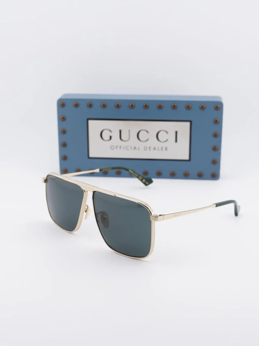 Gucci GG0840S 002 Aviator Sunglasses - Gold / Green